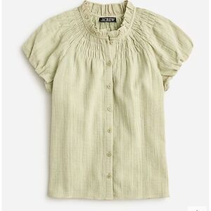 J.Crew Smocked-Neck Top Women's‎ Size Small Pale Surplus Puff Sleeves Button Up